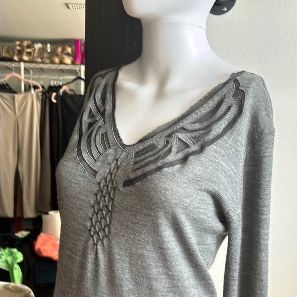 Alberta Ferretti Gray Long Sleeve Ruched Blouse